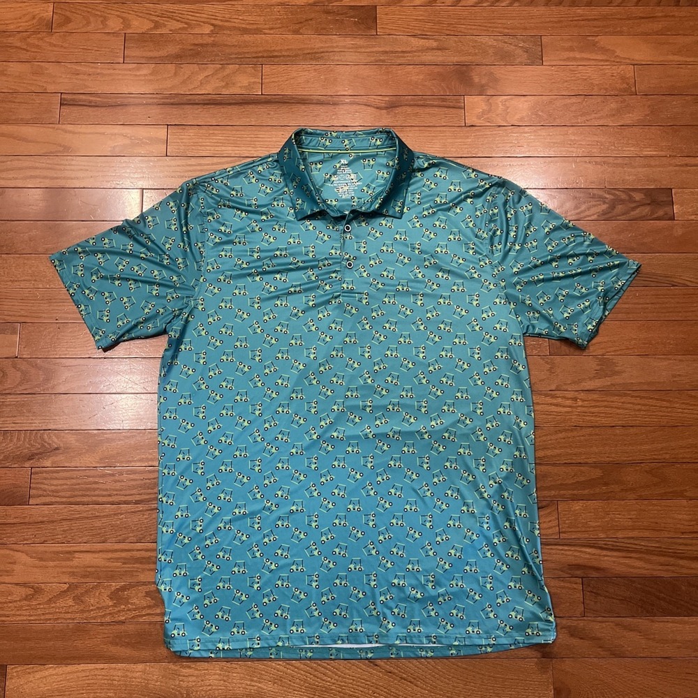 Mens XL Golf Cart Performance Polo Shirt Teal Stretch Moisture Wicking Golf